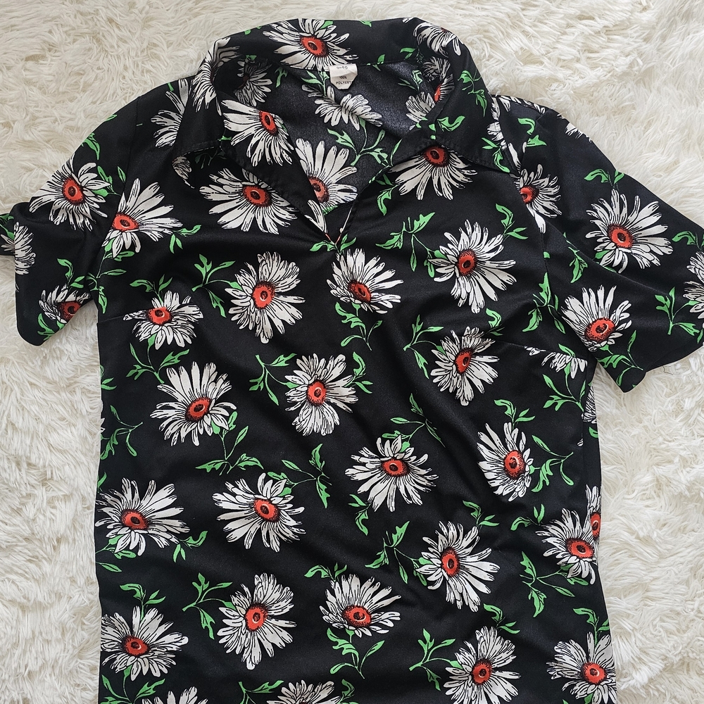 Vintage 1970s Daisy Dagger Collar Blouse Womens Top Size Large Boho
